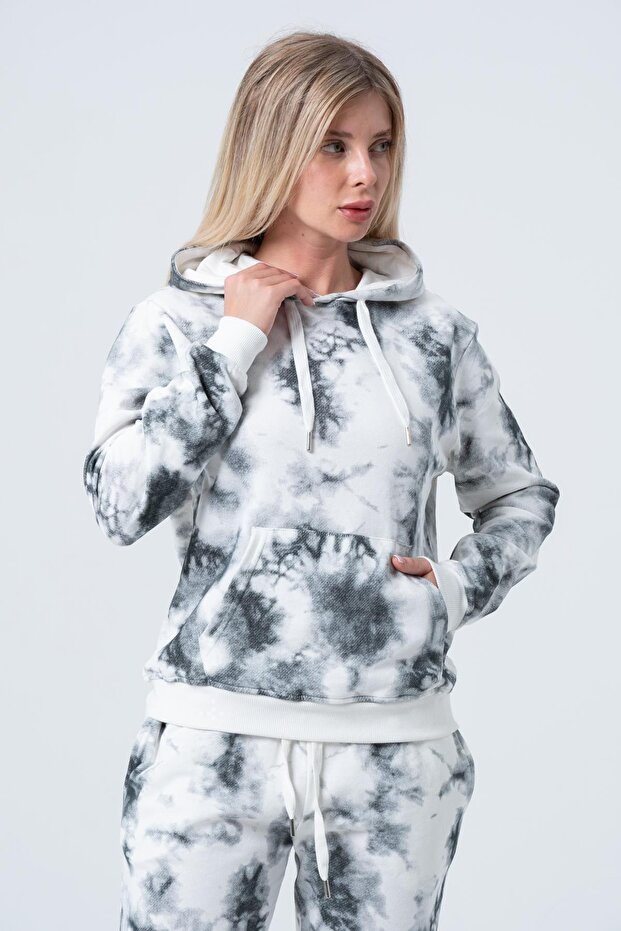 Kadın Batik Kapüşonlu Sweatshirt - 1