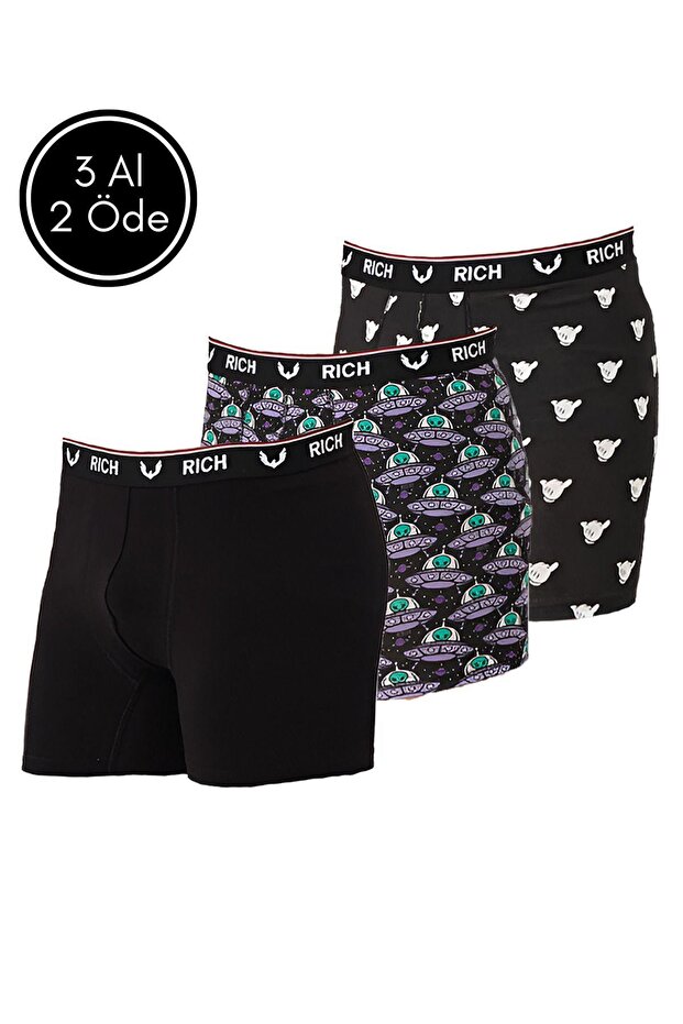 مجموعة بوكسر من الليكرا للرجال مكونة من 3 قطع منقوشة وصلبة - 1