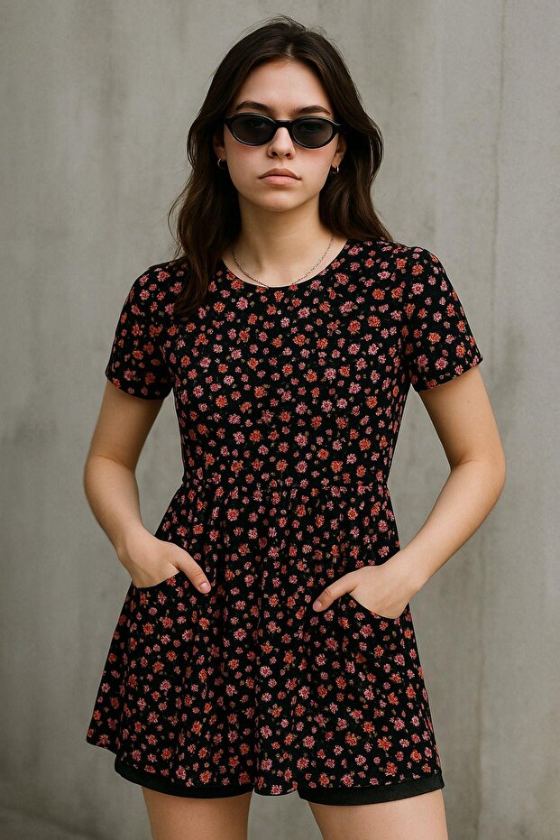 Rochie mini cu model roz pentru damă - 2