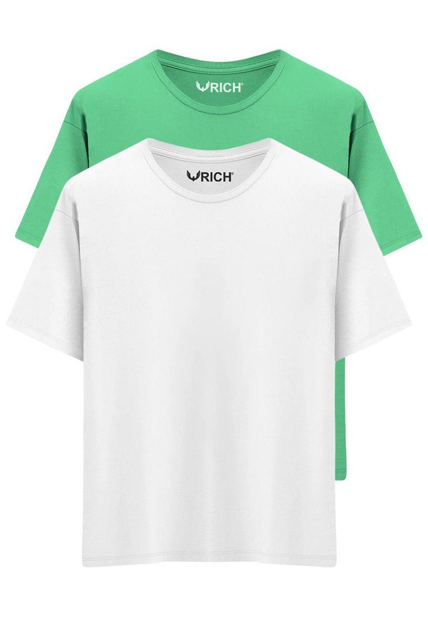 Men's Pack of 2 100% Cotton Oversize T-Shirt Basic Crew Neck Short Sleeve T-Shirt