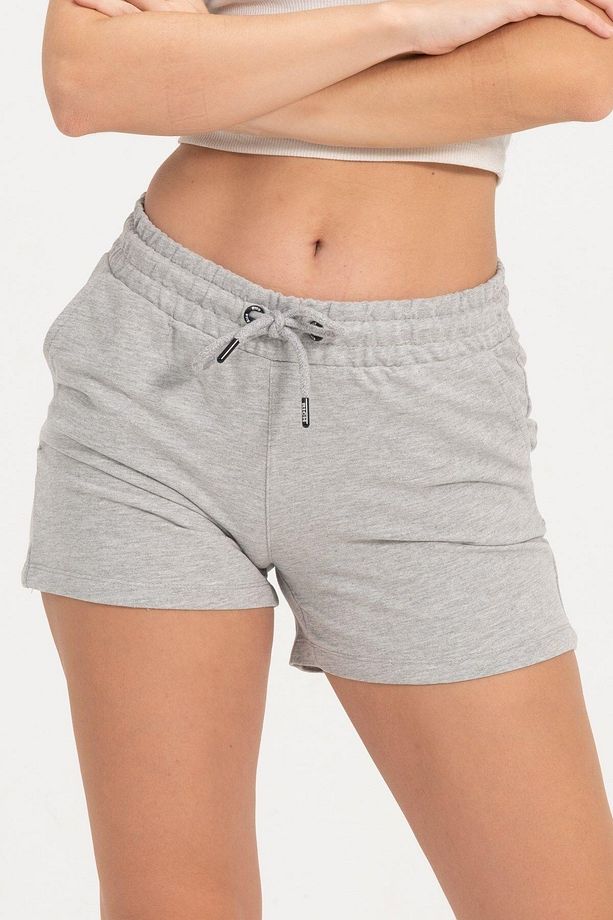 Kadın Gri Melanj Şort Mini Spor Şort - 1