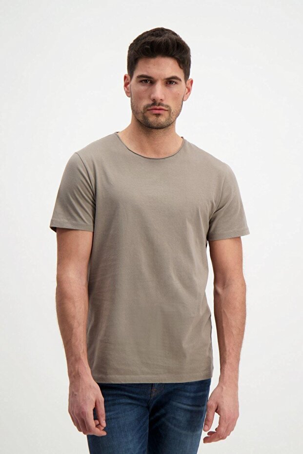 Καφέ ανδρικό μπλουζάκι Basic Washed - 1