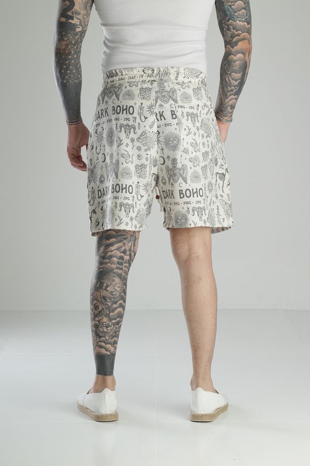 Boho Baskılı Keten Şort - 4