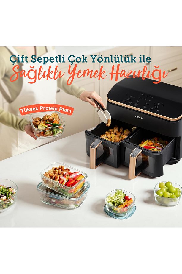 8 I 1 Arada 1800 Watt 8,5 Lt Çift Hazneli (4,25 LT X 2) Sıcak Hava Fritözü - 3