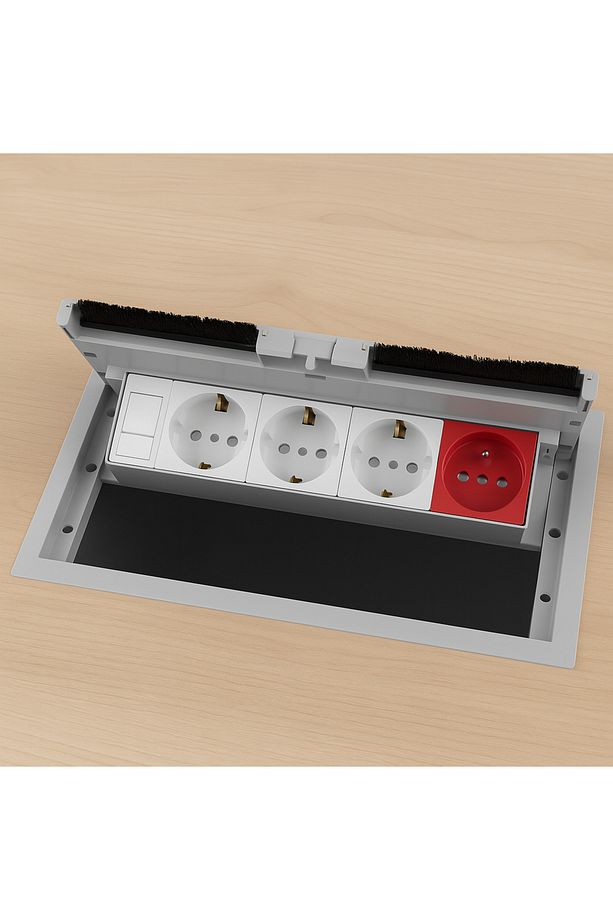 Dolu Masa Mobilya Üstü Priz Kutusu Gri Plastik Kapaklı 1 Ups+ 3 Şebeke+1 Data Ev Ofis Mağaza - 1