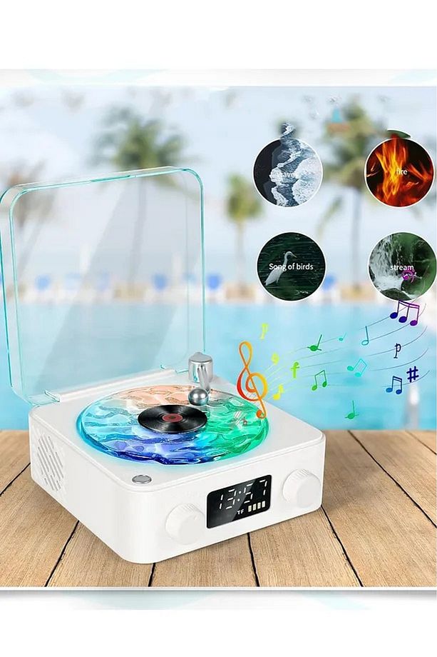 Plak Görünümlü Bluetooth Hoparlör 3D Ses Dalgası Retro Müzik Plak Gece Lambası - 4
