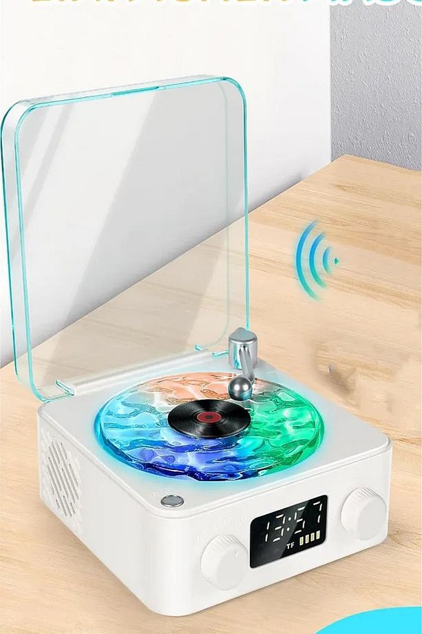 Plak Görünümlü Bluetooth Hoparlör 3D Ses Dalgası Retro Müzik Plak Gece Lambası - 1