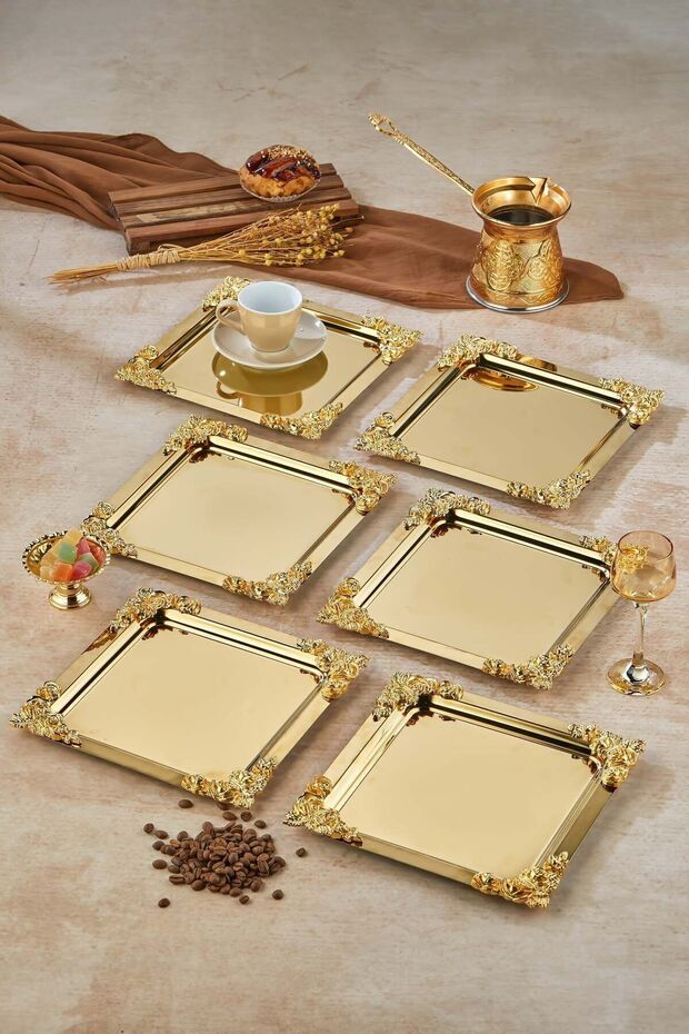 6-Piece Metal Decorative Special Design Presentation, Promise Tray Set, Catering Presentation Serving Tray Set