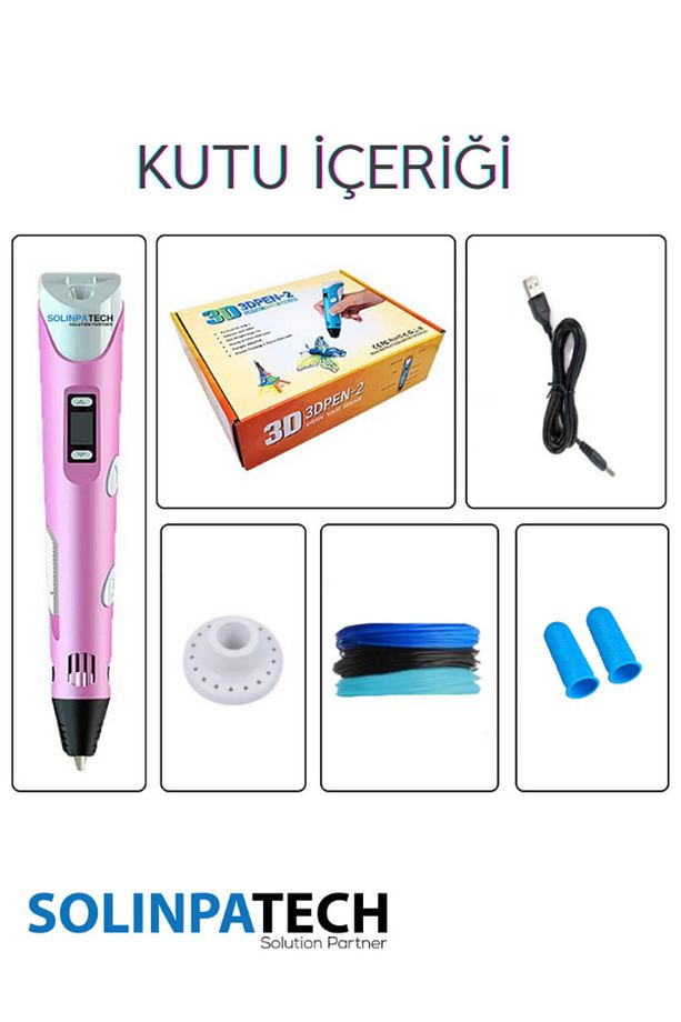 Pembe 3d Pen Üç Boyutlu Yazıcı Kalem Printer 9 Metre Filament Ve Usb Kablo - 2