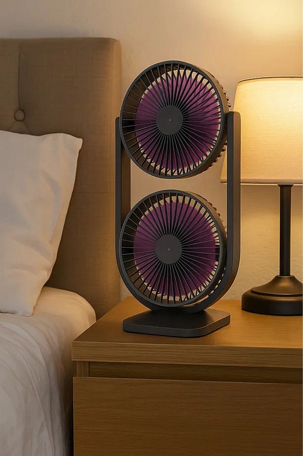 Mini Fan | Taşınabilir Çift Başlıklı Sessiz Vantilatör | Type-C Girişli, 3 Kademel - 3