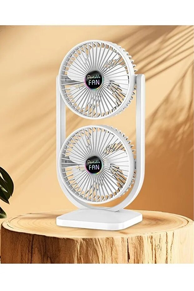 Mini Fan | Taşınabilir Çift Başlıklı Sessiz Vantilatör | Type-C Girişli, 3 Kademel - 6