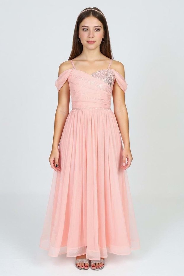 Dilina Girl's Chiffon Evening Dress M00747 Salmon
