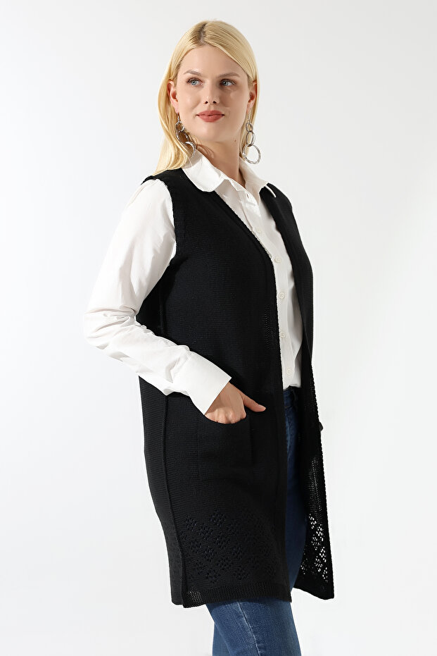 Kadın Siyah Mevsimlik Triko Yelek - 6