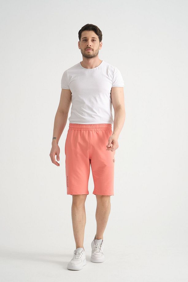 Minimal Logolu Pamuklu Regular Kalıp Açık Pembe Erkek Şort - 1