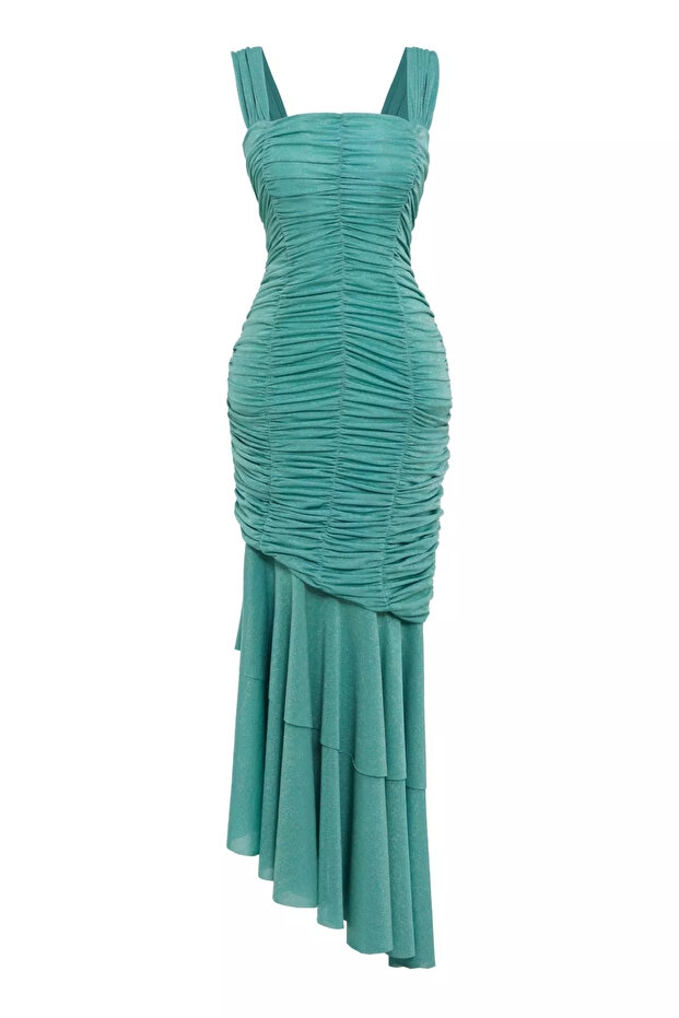 Yeşil örme kolsuz orta boy elbise - 1