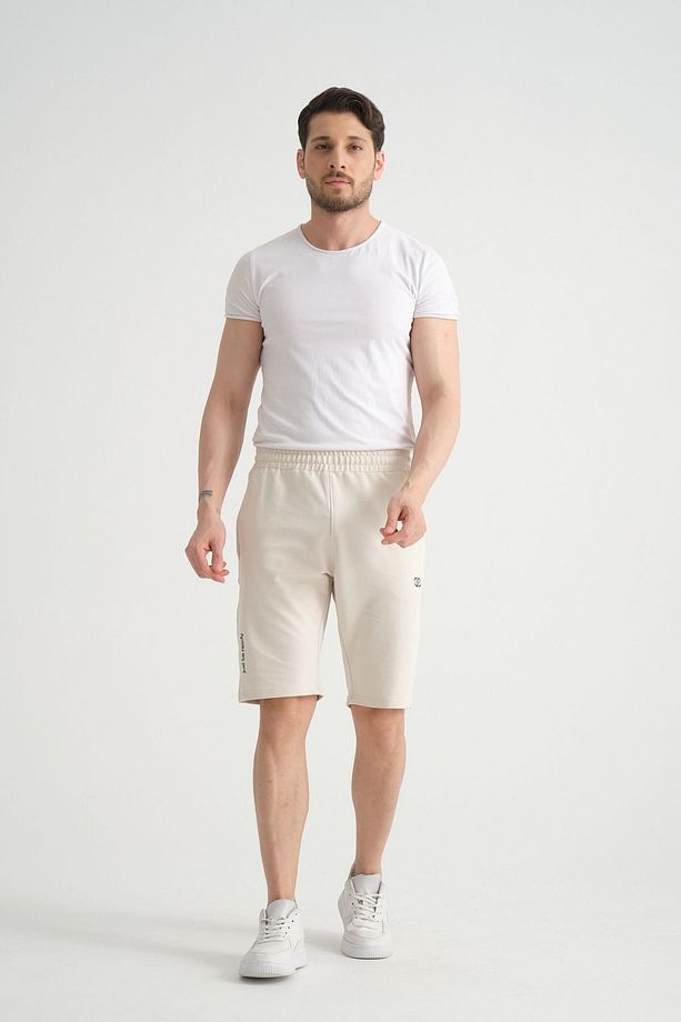 Taş Rengi Minimal Logolu Pamuklu Regular Kalıp Erkek Şort - 5