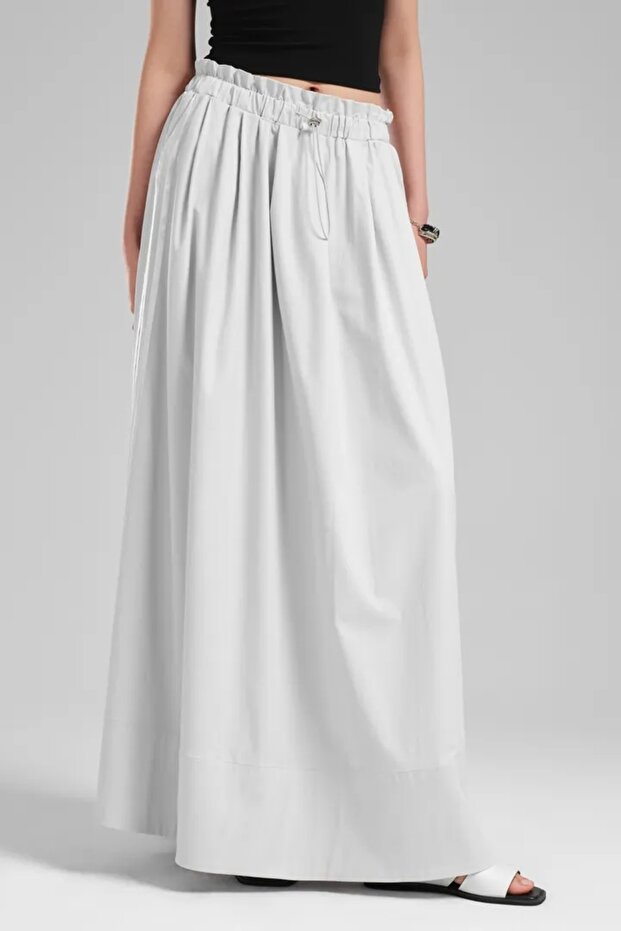 Women's Long Skirt with Side Stripes and Elastic Waist Design