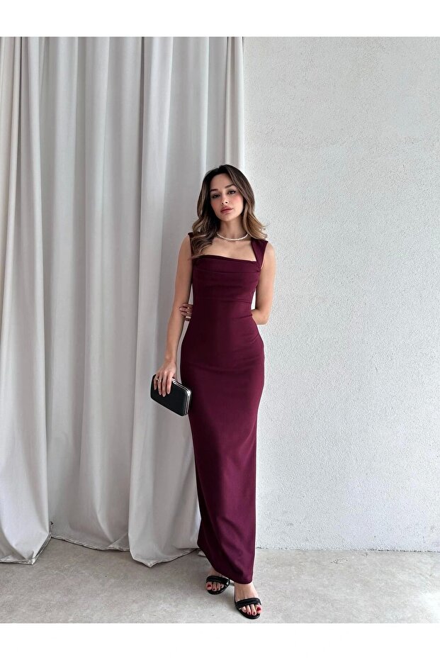 Rochie Maxi de damă - Roșu Claret - 2