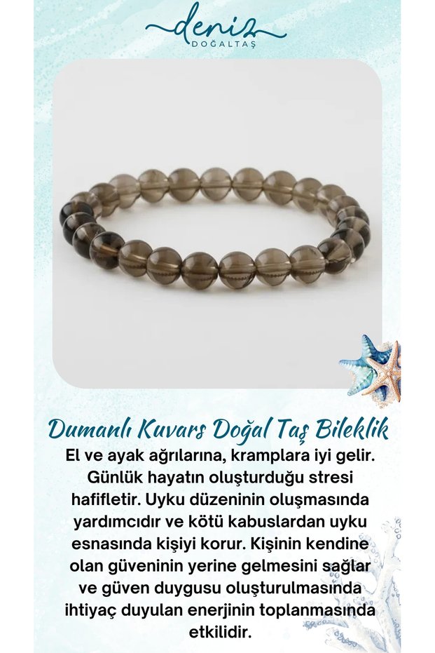 Smoky Quartz Natural Stone Bracelet with Charms, Smoky Quartz Positive Bracelet (8mm) (Light Color) B1133