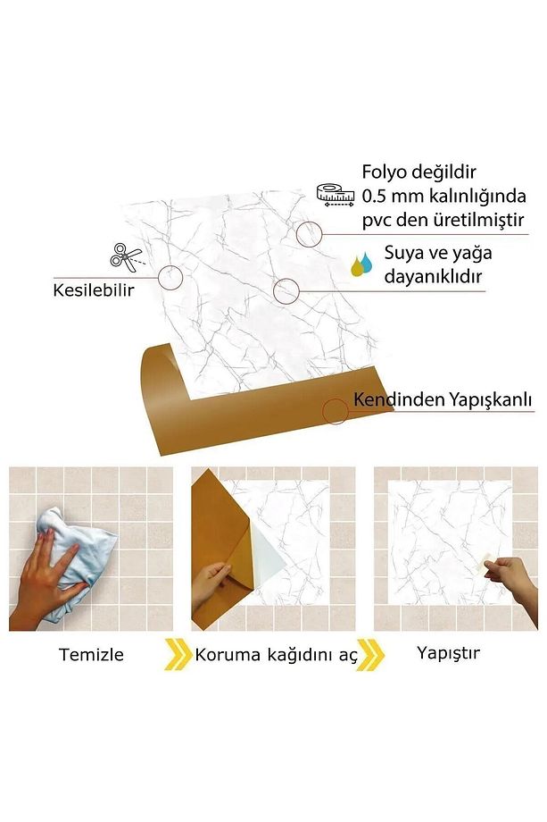 Kendinden Yapışkanlı Mermer Desenli Pvc Karo Panel 60x120 Cm (0,72 m²) Banyo, Wc, Mutfak - 3