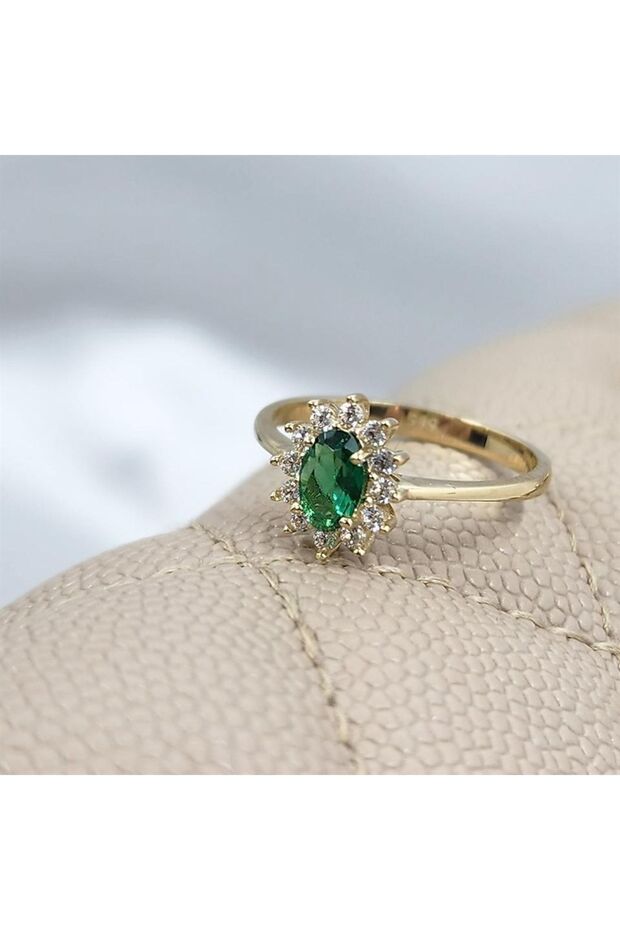 1.05 Karat Zümrüt Yeşili Taşlı 0.30karat Pırlanta(signty)taşlı Vintage Tasarım 925 Ayar Gümüş Yüzük - 5