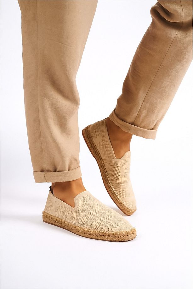 Erkek Bej El Yapımı Hasır Taban  Rahat Örme Triko Spor Günlük Espadril Ayakkabı Sneaker - 2
