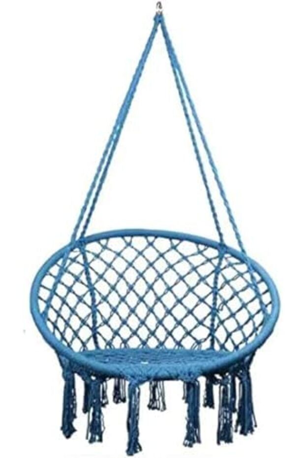 Hammock Chair, Hanging Swing with Macrame and Cushion, Max 330 Lbs, Beige Hanging Cotton Rope Chair