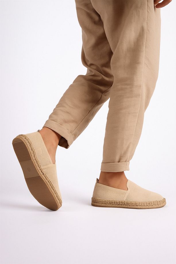 Erkek Bej El Yapımı Hasır Taban  Rahat Örme Triko Spor Günlük Espadril Ayakkabı Sneaker - 4