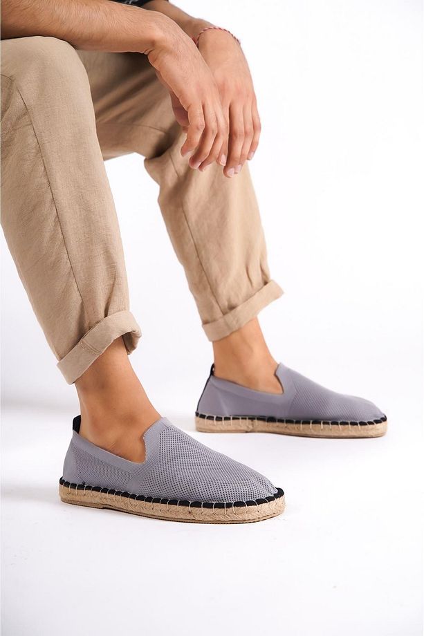 Erkek GRİ El Yapımı Hasır Taban  Rahat Örme Triko Spor Günlük Espadril Ayakkabı Sneaker - 2