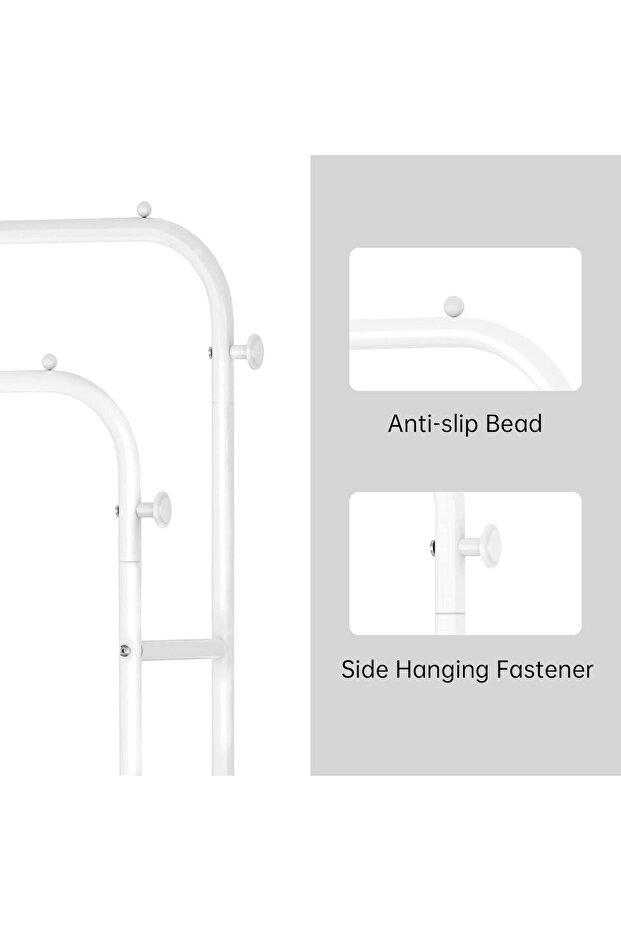 Clothes Rack for Bedroom with 2 Hanging Rails to Hang Clothes, 4 Clothe Hooks and Bottom Shelve for - 7