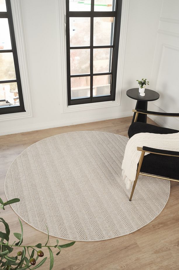 Yumuşak Bukleli Bej Oeko-tex Sertifikalı Yuvarlak Oturma Odası Salon Mutfak Balkon Çocuk Halısı - 1