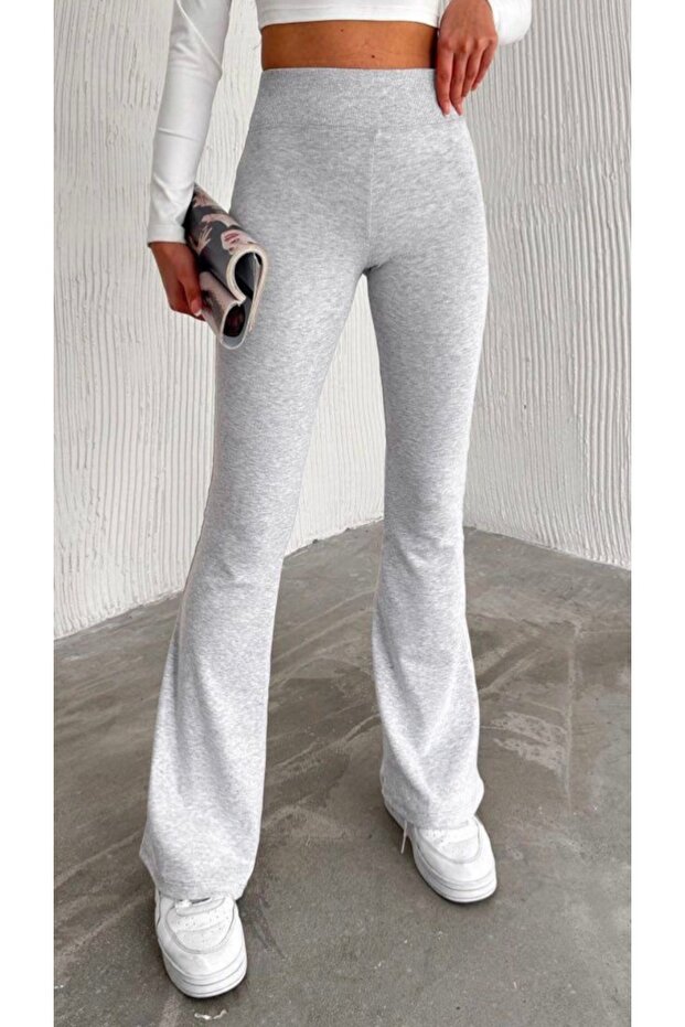 Yüksek bel ispanyol paça gri yazlık tayt - 3