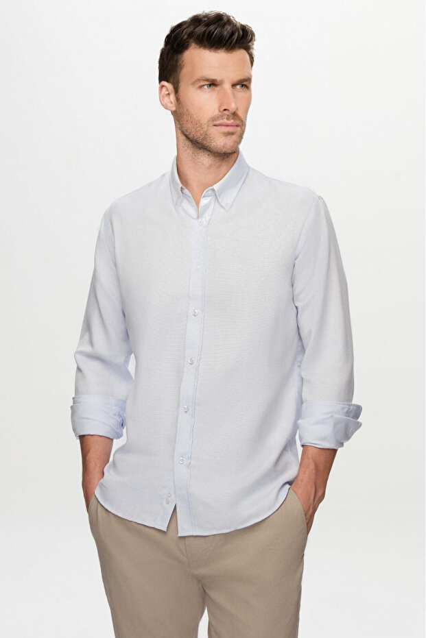 Slim Fit Oxford Long Sleeve Blue Men's Shirt