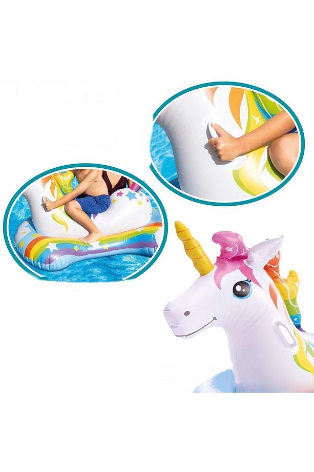 Tutmalı Unicorn Binici Şişme Bot - Çocuk Unicorn Binici Bot -Şişme Tek Boynuzlu At Binici 163x86 cm. - 4