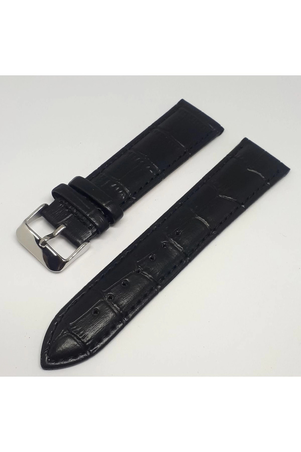 20mm Black Color Croco Faux Leather Watch Band