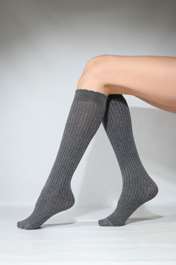 جوارب RIB DIZALTI باللون الرمادي الداكن - 1