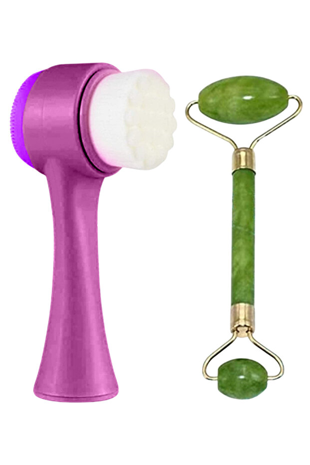 Beomeen Face Brush 2 In 1, Silicone Facial Cleansing Exfoliating Brush Soft Bristles Pore-pink