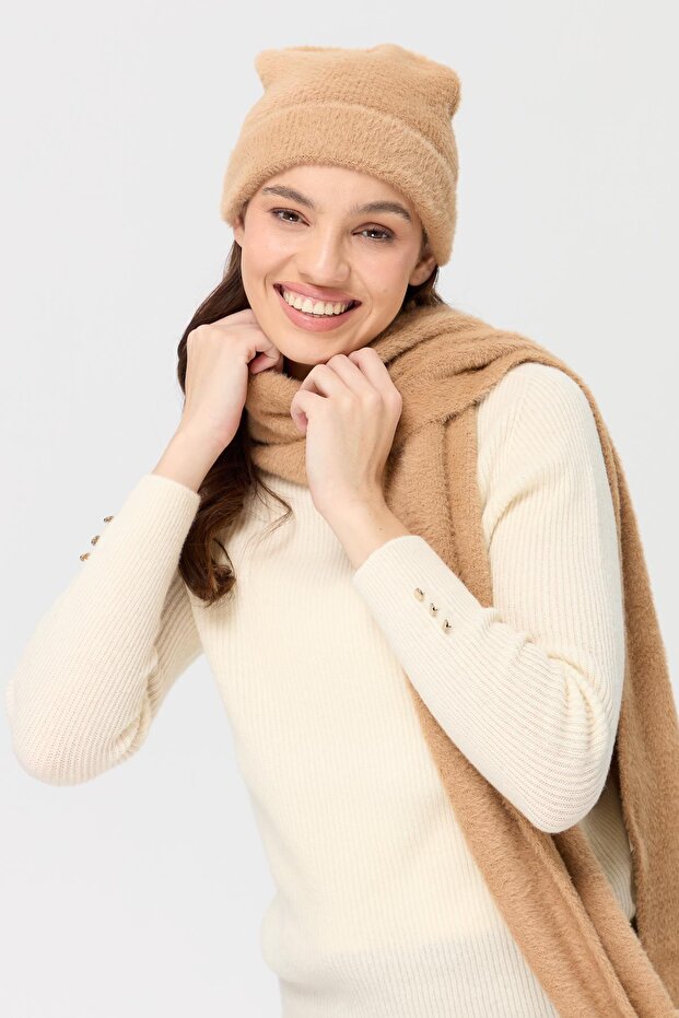 Kadın Triko Afrodit Kaşkol Camel - 5