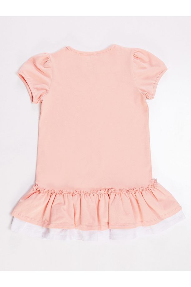 Fırfırlı Tavşan Kız Çocuk Pembe Yazlık Penye Elbise - 4