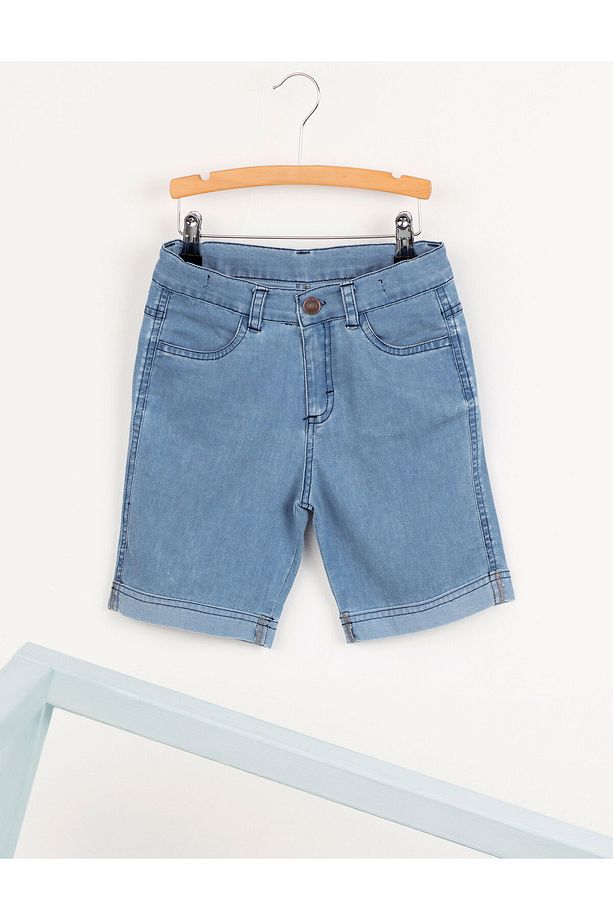 Açık Mavi Yıkamalı Erkek Çocuk Denim Şort - 3