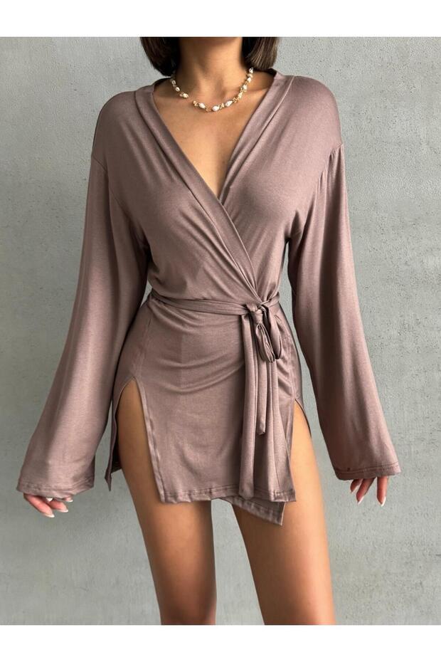 Women's Vi̇zon Miyabi Double Breasted Kimono with Belt Detail