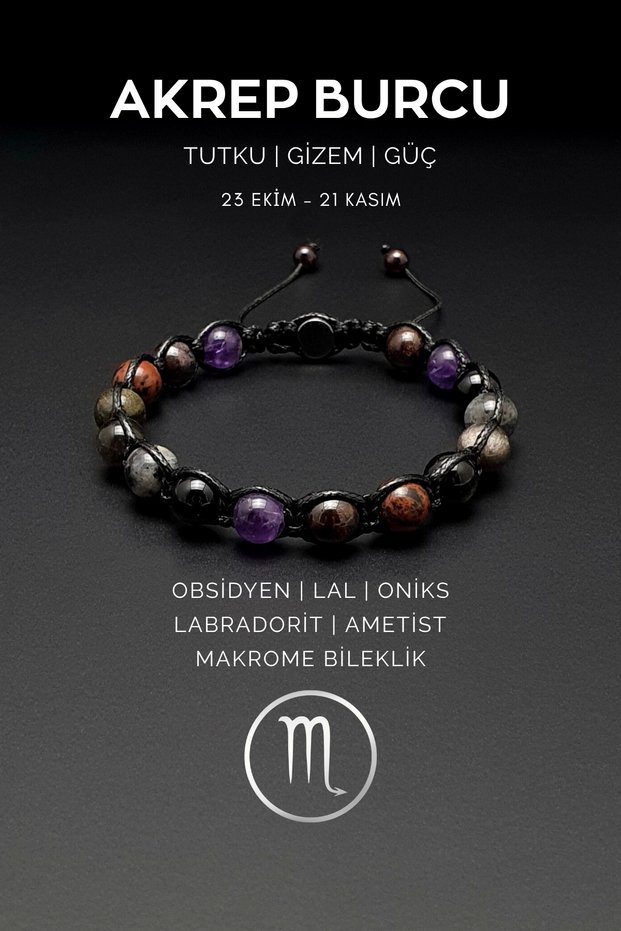 Natural Stone Bracelet, Handmade, Scorpio Macrame Bracelet – Obsidian, Garnet, Onyx, Labradorite and Am