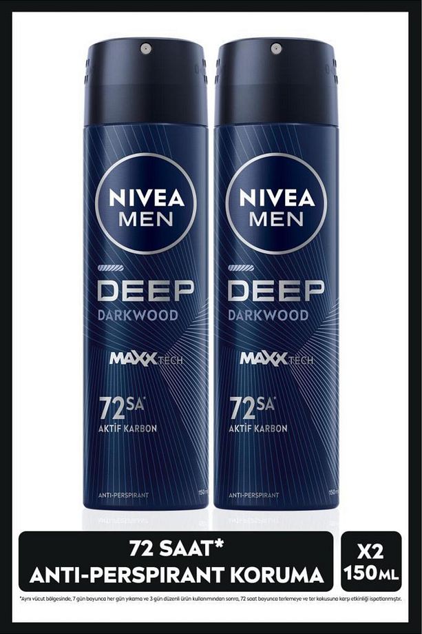 Men Erkek Sprey Deodorant Deep Dimension Aktif Karbon 150ml, 72 Saat Anti-perspirant, X2 Adet - 1