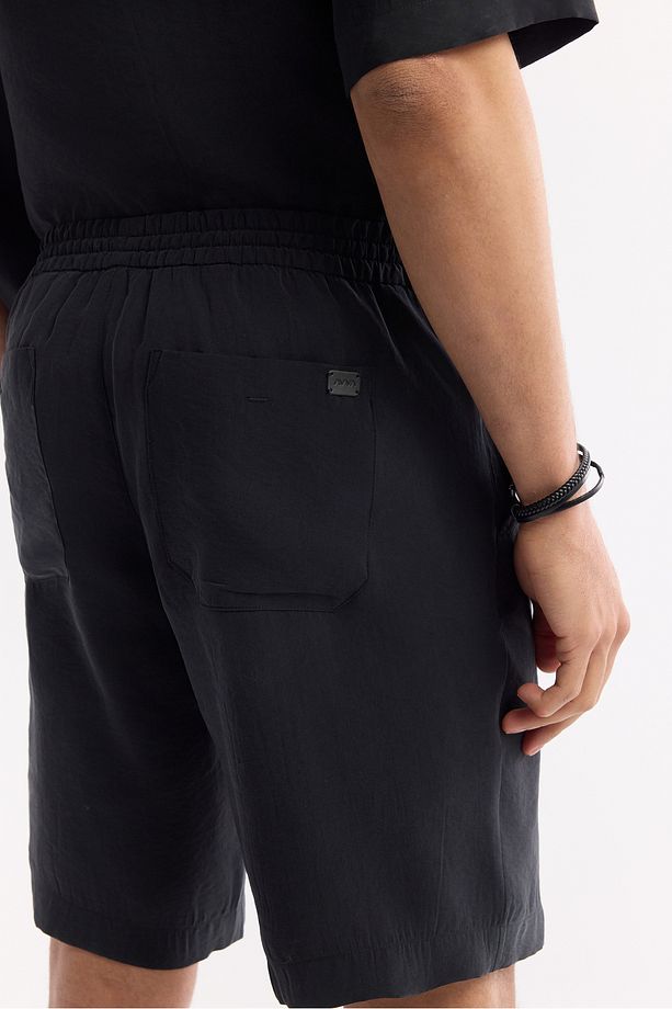Erkek Siyah Relaxed Fit Beli Lastikli Bağcıklı Modal Karışımlı Soft Touch Şort A51y3703 - 5