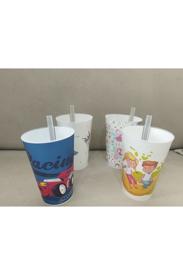 Pipetli Kamışlı Bardak 4lü Set Karma Renkler - 2