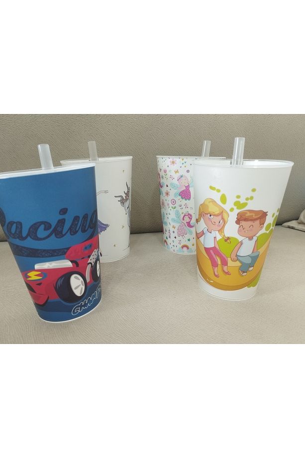 Pipetli Kamışlı Bardak 4lü Set Karma Renkler - 6