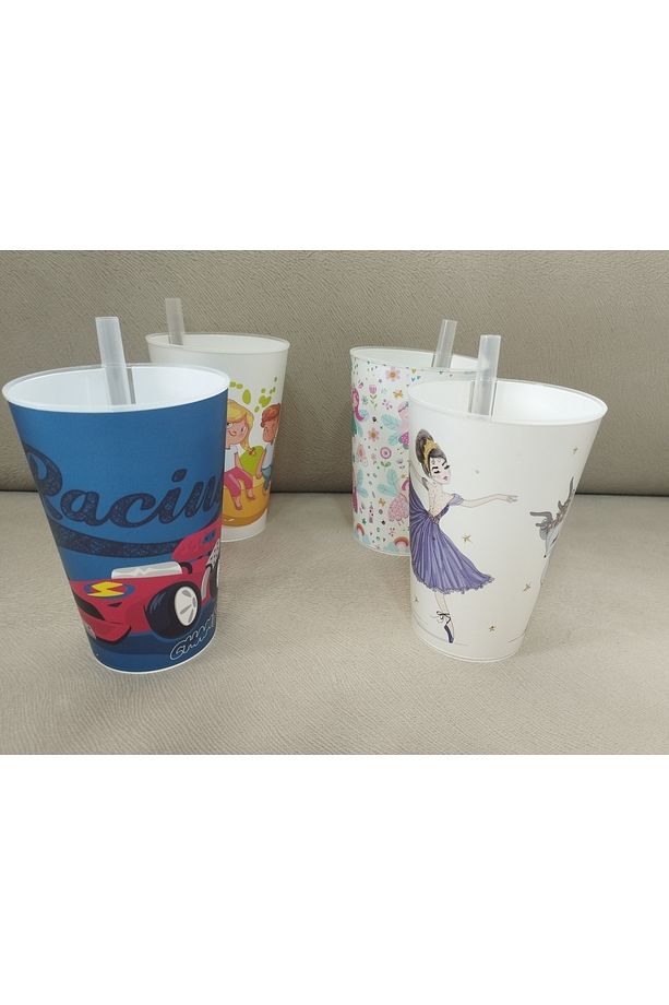 Pipetli Kamışlı Bardak 4lü Set Karma Renkler - 5