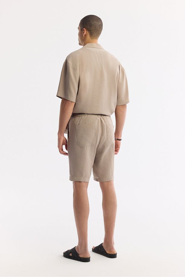 Erkek Bej Relaxed Fit Beli Lastikli Bağcıklı Modal Karışımlı Soft Touch Şort A51y3703 - 3