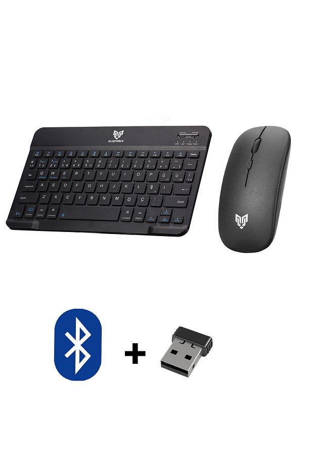 Km-33 Çift Modlu Wireless & Bluetooth Kablosuz Klavye Mouse Set Siyah Pc,tablet,telefon Uyumlu - 1