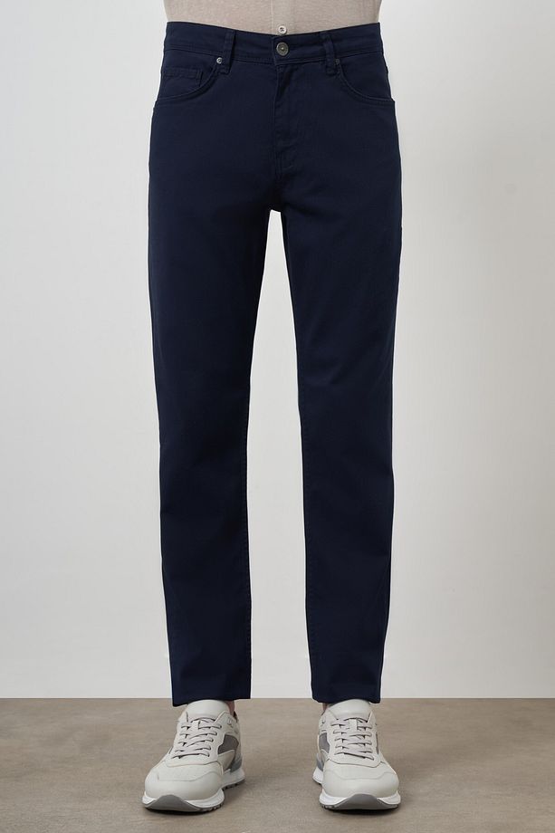 Erkek Lacivert Pamuk 5 Cep Dynamic Fit Jean Kot Pantolon - 1